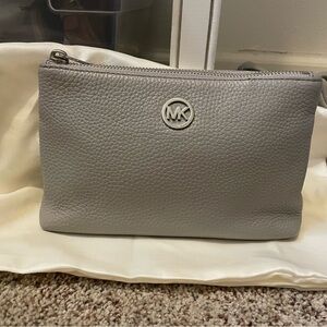 Michael Kors Gray Pebbled Leather Clutch